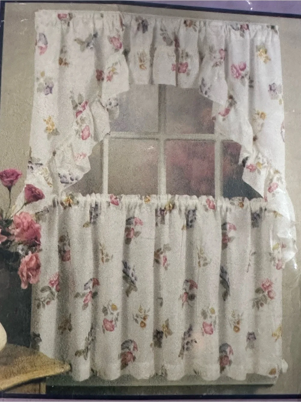 Vintage HOME essentials Plum Floral Tier & Swag Set